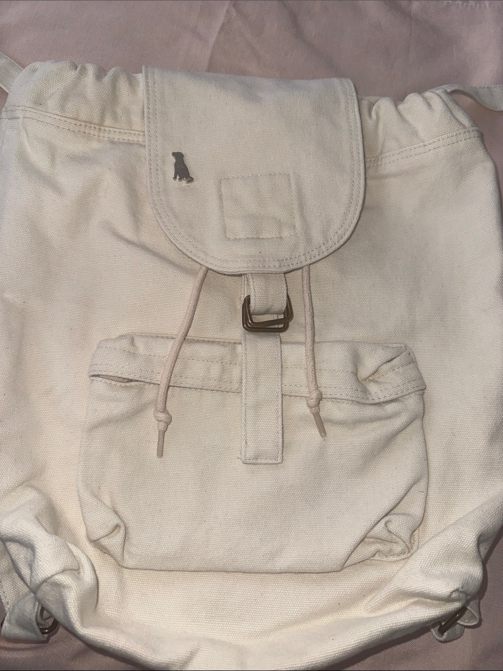BAGGU Ivory Canvas Drawstring Backpack with Front Pocket